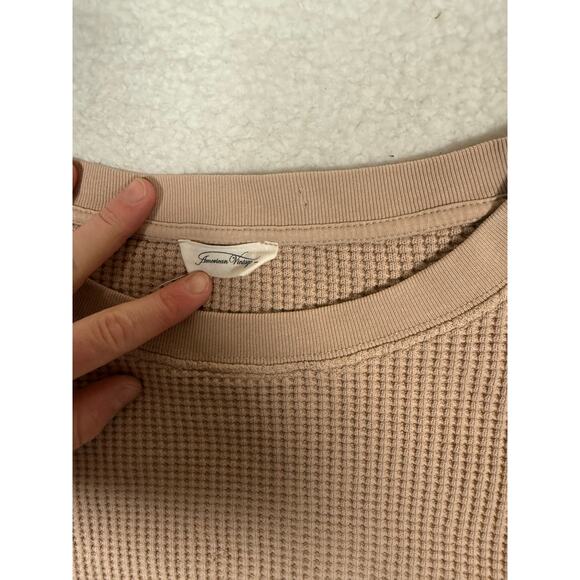 American Vintage Waffle Pullover Sweatshirt Long Sleeve Cream Med Large - Picture 3 of 5